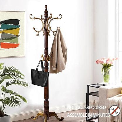 Wooden Coat Racks, Retro 78" Coat Tree with 12 Hooks & Stable Triangular Base, Entryway Coat Rack Freestanding for Hat, Clothes, Scarves, Handbags, Umbrella (Vintage)