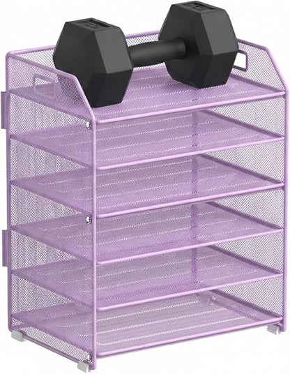 6 Tier Desk Organizer, Heavy-Duty Thick Metal Letter Tray Organizer, Large Capacity Desktop File Organizer for Heavy Files, Easy to Assemble for Home, Office & Classroom,Black,Purple