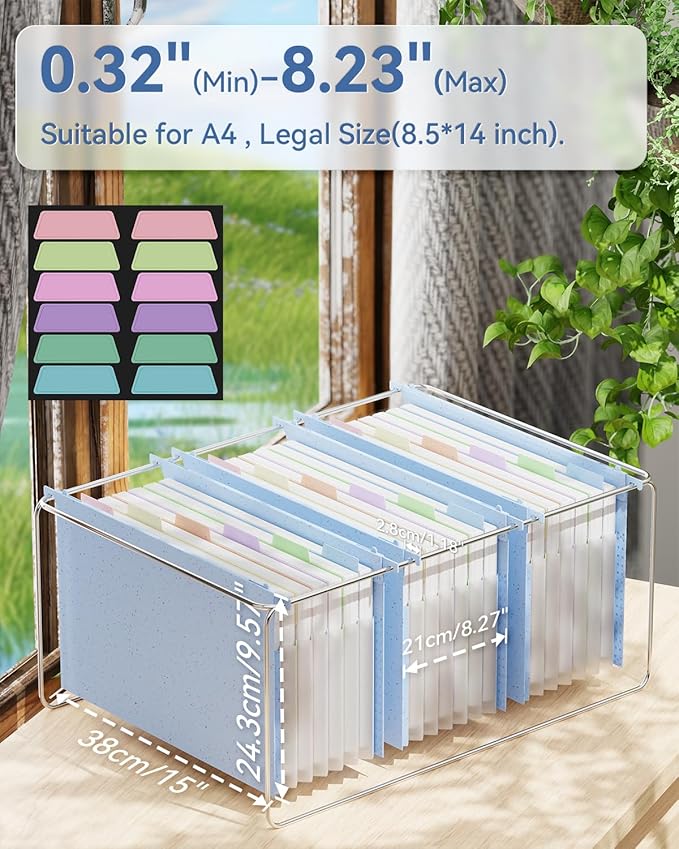 ANSOOK Wheat Straw Legal Size Hanging File Folders,Expandable 1.2" Accordion Pockets File Organizer,3 Pack Filing Cabinet Folders,Large Capacity File Folder with Tabs,Blue Hanging File for Frame Box