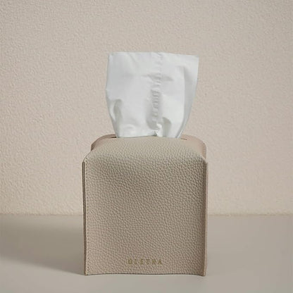 OLETHA Square Tissue Box Cover - Aesthetic Desk Decor for Room, Home & Office - Tissues Cube Boxes Holder - Light Taupe, Set of 2