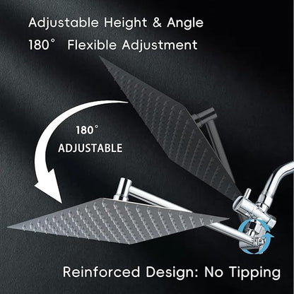 Peicuai Shower Head Combo, 10 Inch High Pressure Rain Shower Head with 11 Inch Adjustable Extension Arm, 5-Setting Handheld Shower with Long Hose, Powerful Spray for Low Water Pressure