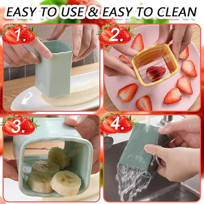 TULOBI 3 PCS Cup Slicer, Stainless Steel Egg Stainless, Strawberry Slicer, Mini Fruit Slicer Cup, Quickly Making Fruit Vegetable Salad, Creative Convenient Kitchen Gadget (Navy Blue + Pink + Cyan)