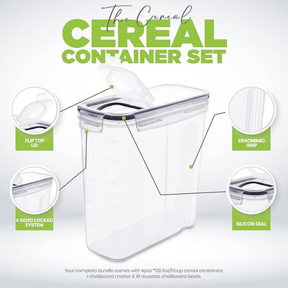Utopia Kitchen Cereal Containers Storage Set – 2 Pack 4L(135.2 oz) Airtight Food Storage Containers with Lids, BPA-Free Cereal Dispensers for Pantry Organization and Storage (Clear)