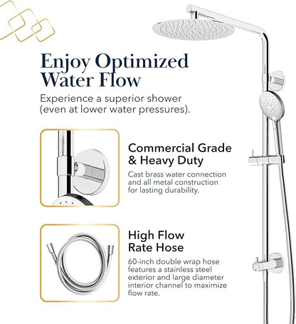 BATH ROYALE Rain Shower Head & Detachable Handheld Spray Combo, Easy Install & 3 Spray Modes, Matte Black