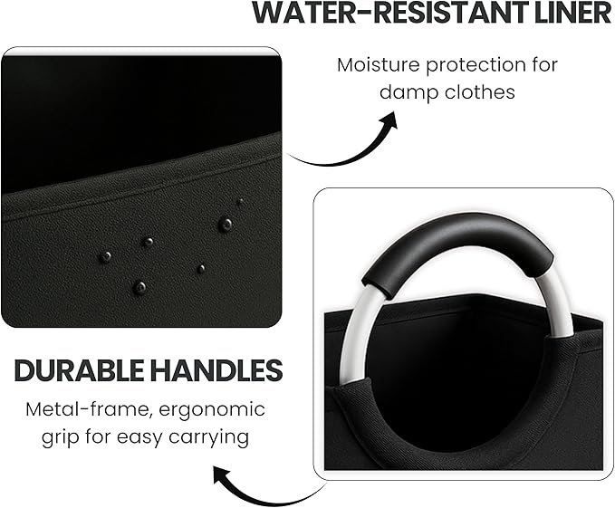 Laundry Basket with Handles - Tall Washing Bin for Laundry Room - Handy Hanging Dirty clothes Baskets & Freestanding Hampers for Bedroom Aesthetic, Dorm, Bathroom, Storage Bag for Clothes (100L)