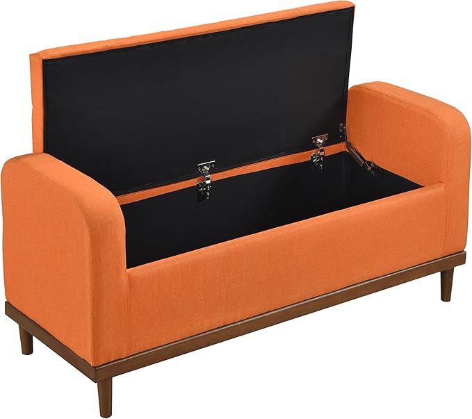 Lexicon Armed Fabric Storage Bench, Button-Tufted Storage Ottoman Bench, Lift-top Bench with Solid Wood Frame and Legs for Hallway, Bedroom End of Bed, Entryway, Living Room, Orange