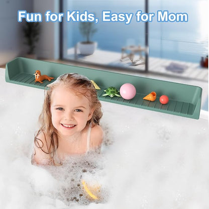 Splash Guard for Bathtub, Silicone Bathtub Water Guard for Tub Kids, Bath Tub Play Shelf Toy Holder for Kids, Tub Splash Guard Prevent Water Spills in Bathroom, Toddler Bath Essentials (Aqua)