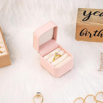 SANQIANWAN PU Leather Wedding Ring Box Jewelry Case for Proposal Engagement Ring Box Jewelry Display Box Gift Box for Birthday and Anniversary (Light Pink-B)