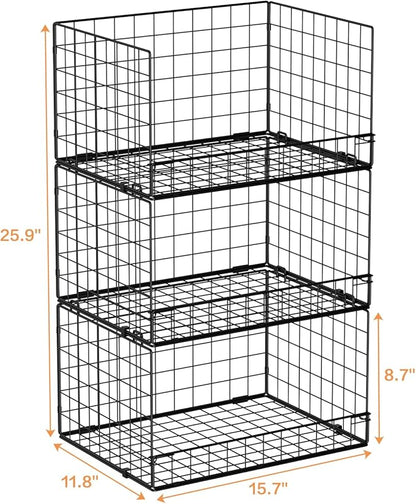 Yociyoga 3-Tier Stackable Closet Organizers and Storage Shelves, Foldable Closet Shelf Organizer, Stackable Storage Bins Drawers for Closet Organizer System, Black(Patent No. 30022416)
