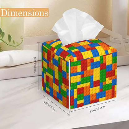 Autism Puzzle Tissue Box Cover Holder,Leather Tissue Case Holder Facial Paper Organizer Decorative for Tabletop Night Stands Desk Bathroom Kitchen Car Office Home Decor