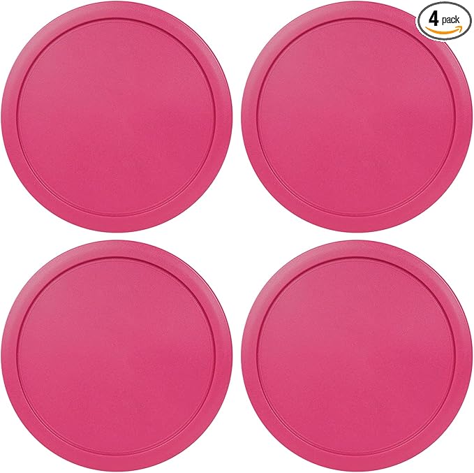 Replacement Lids fits Pyrex 6 & 7-Cup Glass Food Storage Container Bowls, 7.5-Inch Plastic Round Lids Covers for Pyrex 7402-PC, Airtight & Leakproof (4-Pack, Fuchsia)