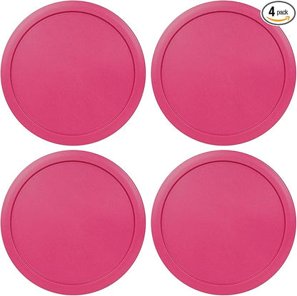 Replacement Lids fits Pyrex 6 & 7-Cup Glass Food Storage Container Bowls, 7.5-Inch Plastic Round Lids Covers for Pyrex 7402-PC, Airtight & Leakproof (4-Pack, Fuchsia)