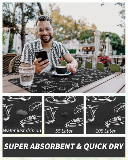 AMOAMI-Coffee Mat Hide Stain Rubber Backed Absorbent Dish Drying Mat for Kitchen Counter-Coffee Bar Accessories Fit Under Coffee Maker, Espresso Machine, Pot, Dish Rack (16X24,INK)