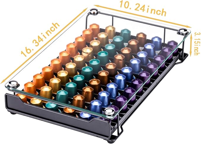 Coffee Pod Storage Holder Capsules Originaline Drawer Organizer, Crystal Tempered Glass (60 pods)