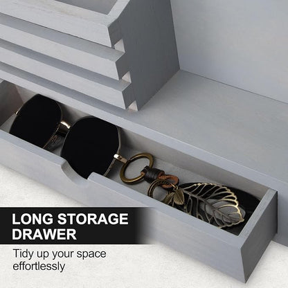 Key Holder Wall Mount, Mail Holder with Storage Drawer and 6 Key Hooks for Coat, Dog Leash, Home Decor Rack, House Accessories, Entry Way Organizer