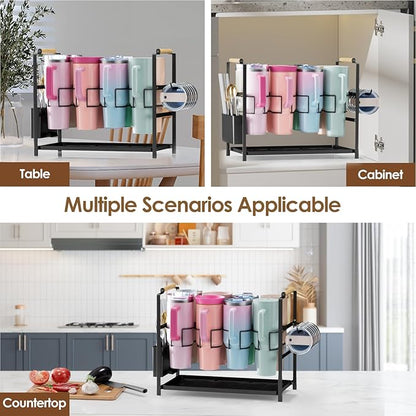 Housolution Water Bottle Organizer Drying Rack for 40 oz Tumbler with Handle, Multifunctional Cup Storage Holder Compatible with Stanley, Owala, Simple Modern and Other Brands, 8 Slots (Patented)