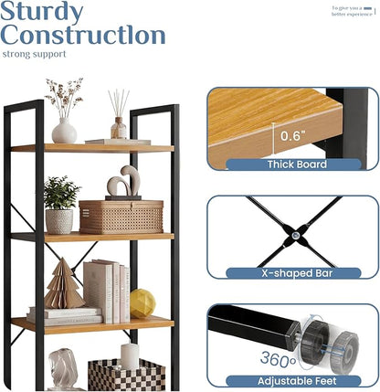 DUMOS 4 Tiers Bookshelf, Classical Book Shelf, Tall Display Shelves in Living Room/Home/Office, Storage Organizer for CDs/Books/Movies, Wood