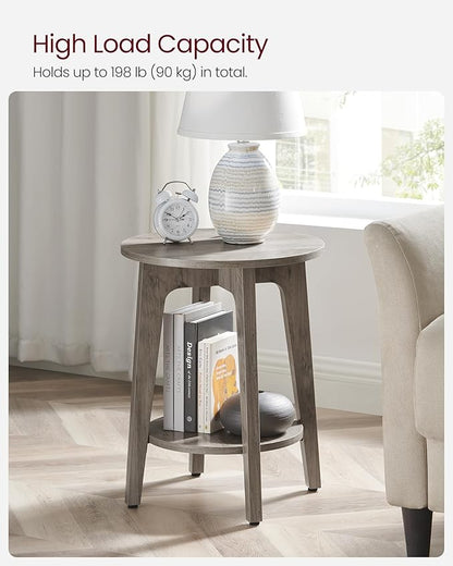 VASAGLE MAEZO Collection - Side Table, 2-Tier Small Round End Table, Nightstand with Tapered Legs, Curved Transitions, for Small Spaces, Living Room, Bedroom, Heather Greige ULET283T02