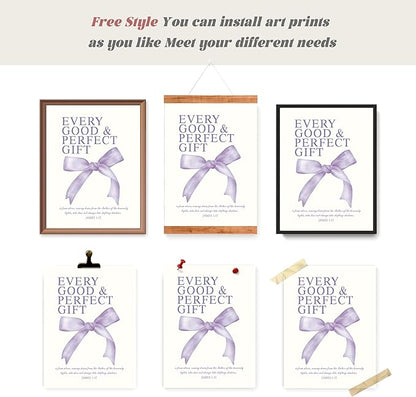 LARTSFRO Coquette Purple Bow Wall Art Decor Posters, Purple Bow Room Bedroom Bathroom Dorm Wall Art Decor Aesthetic for Teen Girls Gifts, Inspirational Bible Verses Bow Wall Decor, 10x8 Inch Set of 4 Pcs Bow Pictures (UNFRAMED)