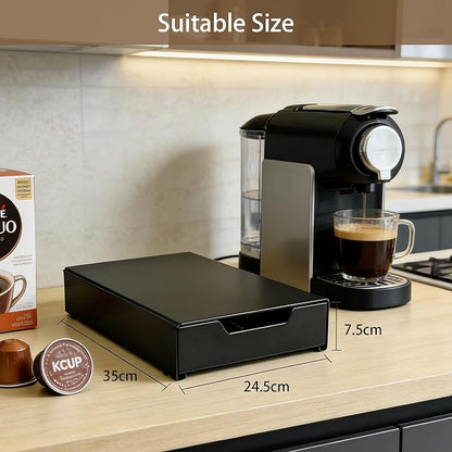 Coffee Pod Storage Drawer Compatible with Nespresso Vertuo, Dolce Gusto & K-Cup, Coffee Pod Holder 28-56 Pod Capacity, Black Countertop Coffee Organizer