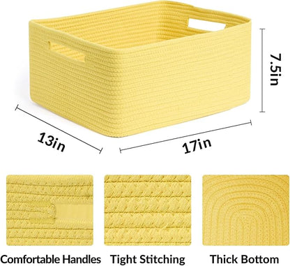 MiniArk Large Storage Baskets for Shelves, Closet Organizers Bins for Clothes Blanket Towels, Baby Nursery, Toy Baskets Box, Woven Rope Baskets, 17 x 13 x 7.5”, 2 Packs Yellow