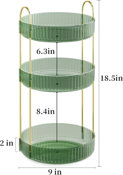 Rotating Makeup Organizer Countertop,Skincare Organizers,Spinning Perfume Tray Stand,Makeup Storage Organizer for Vanity,Bathroom Organizer and Storage,Lazy Susan,3 Tier,Green