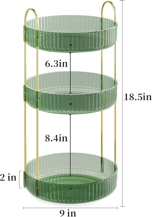 Rotating Makeup Organizer Countertop,Skincare Organizers,Spinning Perfume Tray Stand,Makeup Storage Organizer for Vanity,Bathroom Organizer and Storage,Lazy Susan,3 Tier,Green