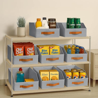 Homsorout Fabric Storage Bins for Organizing - 4 Pack Large Trapezoid Collapsible Storage Bins with Front Handle, Closet Organizers and Storage for Bedroom, Home Shelves, Small Spaces, Grey