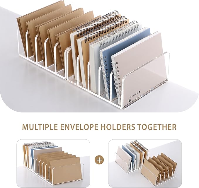 SANRUI 5 Compartments Acrylic Mail Sorter Holder, Clear Document Magazine Envelope File Rack, Vertical Letter Sorter & Multifunction Desk Organizer for Bills, Documents, Notebooks