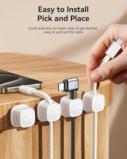 6-Pack Magnetic Cable Clips Cord Organizer-Cables Smooth Adjustable, Rocoren Desk Cable Management Accessories,Cord Holder Clips Wire Holder Keeper for Desktop,Nightstand,Home Office,Workspace,Phone
