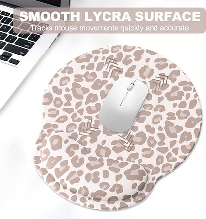 Ergonomic Mouse Pad with Wrist Rest and Keyboard Wrist Rest, Mousepad and Wrist Rest for Computer Keyboard, Pain Relief, Non-Slip Rubber Base, Mouse Pad with Wrist Support for Gaming, Leopard