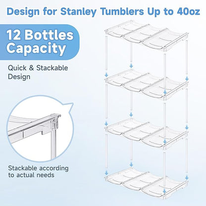 Stackable Water Bottle Organizer for Stanley 40 oz Tumbler, Water Bottle Holder for Cabinet, Pantry Kitchen Organizers and Storage for Stanley Cup Accessories, Tumbler Organizer and Wine Rack, 4Pack
