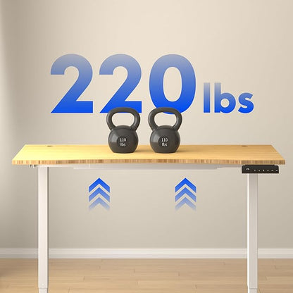 FLEXISPOT E3 Bamboo Dual Motor Electric Standing Desk 48 x 24 Sit Stand Up Desk, Holds 220 lbs, Adjustable Height w/ Memory Presets, Solid Bamboo Curved Desktop & White Frame, Ships in 2 Boxes