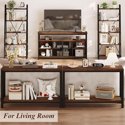 BON AUGURE 2 Tier Console Table for Entryway, Metal Wood Sofa Table Behind Couch for Living Room, Industrial Entry Tables for Hallway, Foyer, Front Door, Entrance (Rustic Oak, 47 Inch)