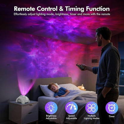 Rossetta Dual Lens Galaxy Projector, Star Projector for Bedroom with White Noise & Bluetooth Speaker, Remote, Timer, Aurora & Nebula Night Light for Room Decor, Party, Yoga, Gifts for Kids Adult Teen