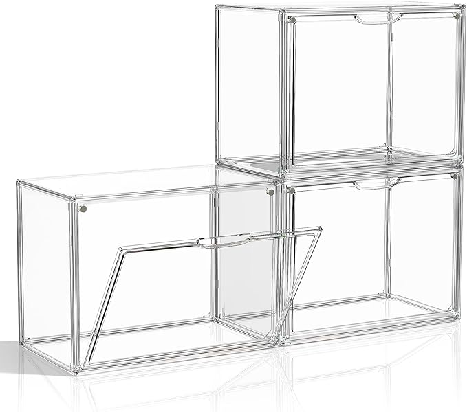 Purse Organizer for Closet, 3 Pack Handbag Storage Organizer, Clear Acrylic Display Case for Collectibles, Stackable Bag Organizer with Magnetic Door for Wallet, Clutch, Figure, Toys