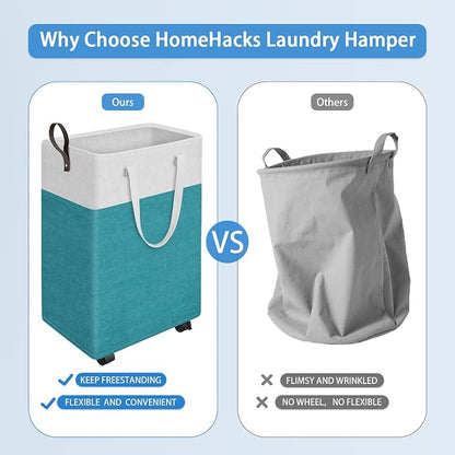 HomeHacks 75L Rolling Laundry Basket with Wheels, Collapsible & Waterproof Laundry Hamper, Mobile Clothes Hamper, Storage Laundry Bins with Handles for Laundry Room, Bedroom, Bathroom & Dorm, Green