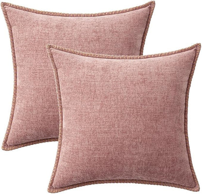 MIULEE Pack of 2 Euro Sham Pillow Covers 24x24 Inch Blush Pink Farmhouse Decorative Throw Pillow Covers with Stitched Edge Soft Chenille Solid Dyed Pillow Covers for Bed Sofa Couch Living Room