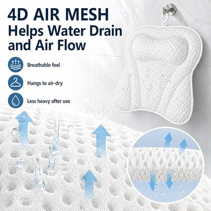 Bath Pillow Bathtub Pillow, Bath Tub Pillows for Head and Neck, Bath Tub Pillow Headrest with Soft Air Mesh Fabric & Strong Suction Cups, Relaxing Bath and Spa Accessories(White)