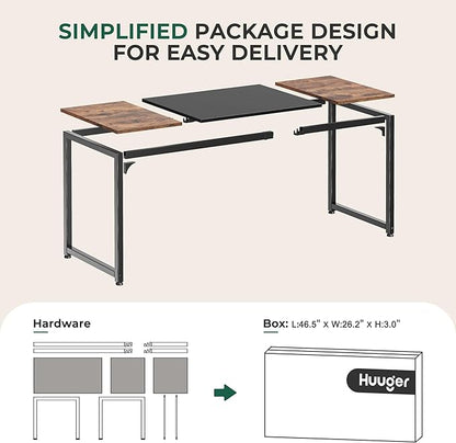 Huuger Computer Desk, 63 Inch Office Desk, Gaming Desk with Storage, Writing Desk Work Desk for Home Office, Study, Modern Simple Desk, Large Legroom, Metal Frame, Rustic Brown and Black