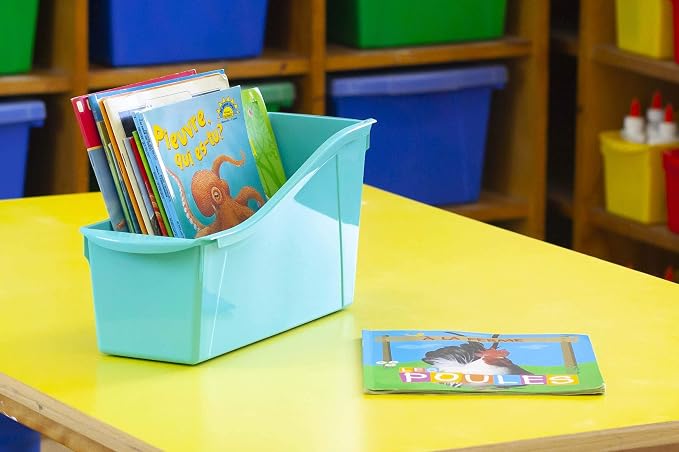 Storex Large Book Bin, Interlocking Plastic Organizer for Home, Office and Classroom, Red, 6-Pack (71102A06C)