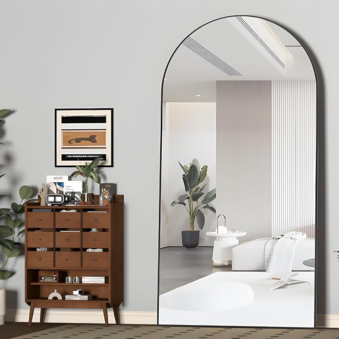 Arched Full Length Mirror Standing Mirror with Stand 78” x 38“ Large Wall Black Hanging Standing or Leaning Against The Wall for Bedroom Entryway