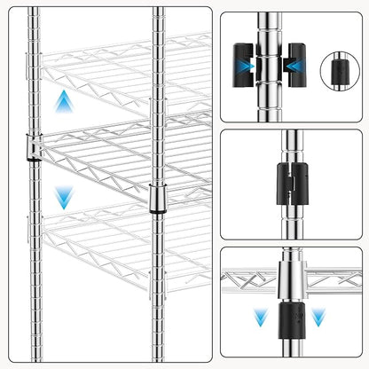 M MZG 1250 lbs 5 Tier Shelf Metal Storage Shelves Wire Rack Closet Organizers with Wheel for Garage Kitchen Bathroom Laundry Chrome 13.7" D x 23.6" W x 62.4" H
