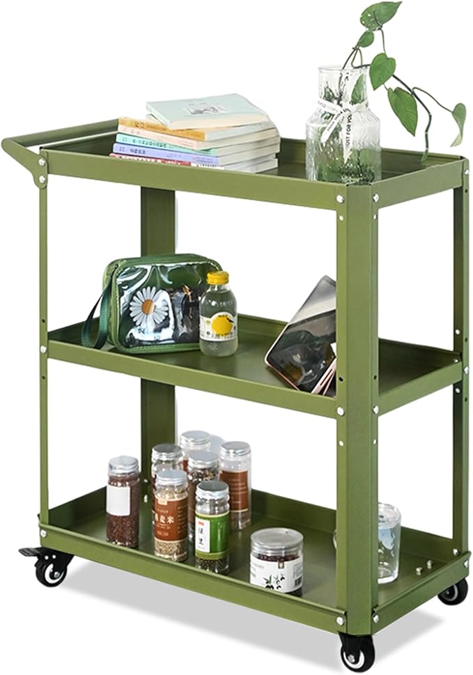 XCX 3 Tier Rolling Tool Cart with Lockable Silent Wheels, 330 LBS Capacity, Metal Service Cart for Home, Garage, Warehouse, Workshop