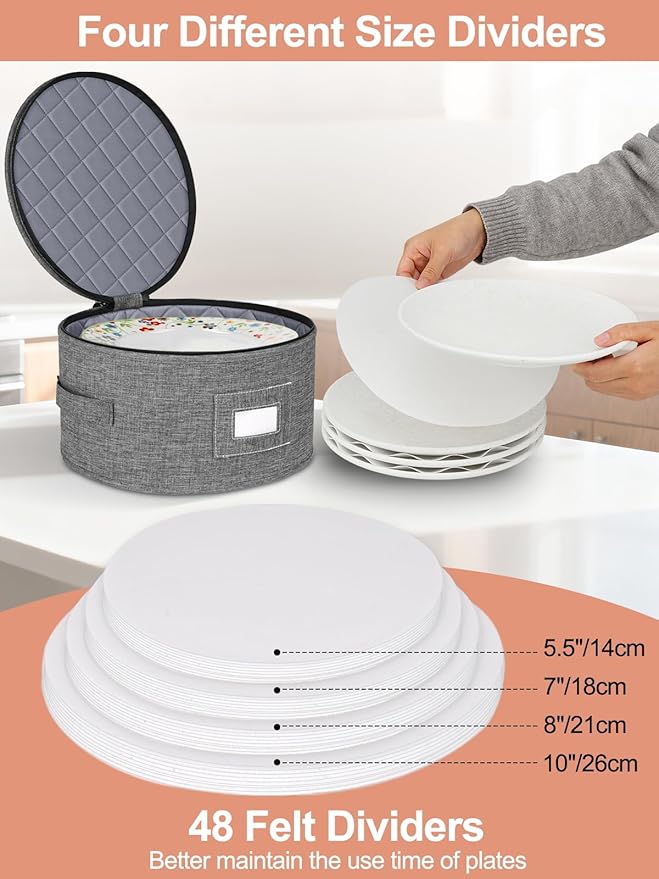 Cirhy China Storage Containers 5-Piece Set - Reinforced Hard-Sided Moving Boxes for Dinnerware, Fine China, Plates & Mugs - Sturdy Quilted Dish Packing Protectors with Dividers (Service for 12)