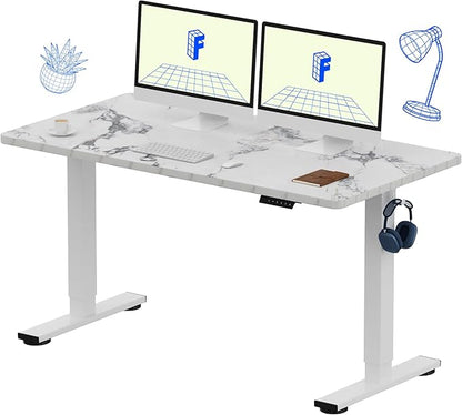 FLEXISPOT EN1 One-Piece Standing Desk with 1-Inch Thick Seamless Desktop, 55"x28" Electric Height Adjustable Desk for Home Office, Multi-Monitor Setups & Easy Assembly, Marble Gray