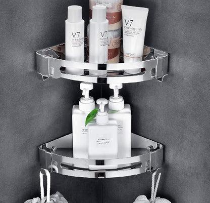 NearMoon Bathroom Shower Caddy 2 Pack, No Drill 304 Stainless Steel Shower Organizer with 2 Hooks (Corner Shelf, Chrome)