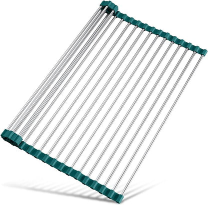 Tomorotec Stainless Steel Roll Up Dish Drying Rack, Foldable Over The Sink Rolling Drainer Rack, Multipurpose Kitchen Gadget Draining Caddy Organizer, Space Saving Sink Accessory Storage Shelf Holder