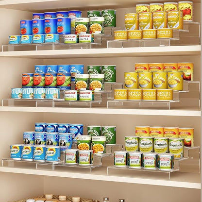 Adjustable Acrylic Can Rack Organizer for Pantry, 3 Tier Expandable Canned Storage Holder, Soda Can Dispenser Shelf Holds Up to 24 Cans, Clear Canned Display for Cabinet & Countertop (Patent Pending)