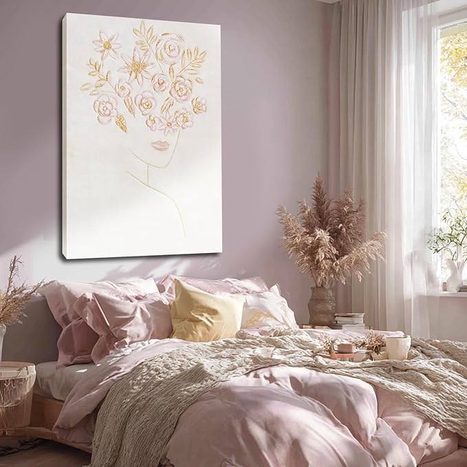 ZENPEE Pink Abstract and White Modern Wall Art – Neutral Tones Canvas Painting for Living Room, Bedroom, Office – Textured Artwork – 32x48 Inch
